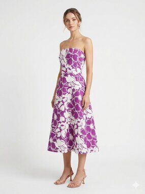 J.Crew Strapless Floral Matelassé Fit & Flare Dress - Purple & White Size 6